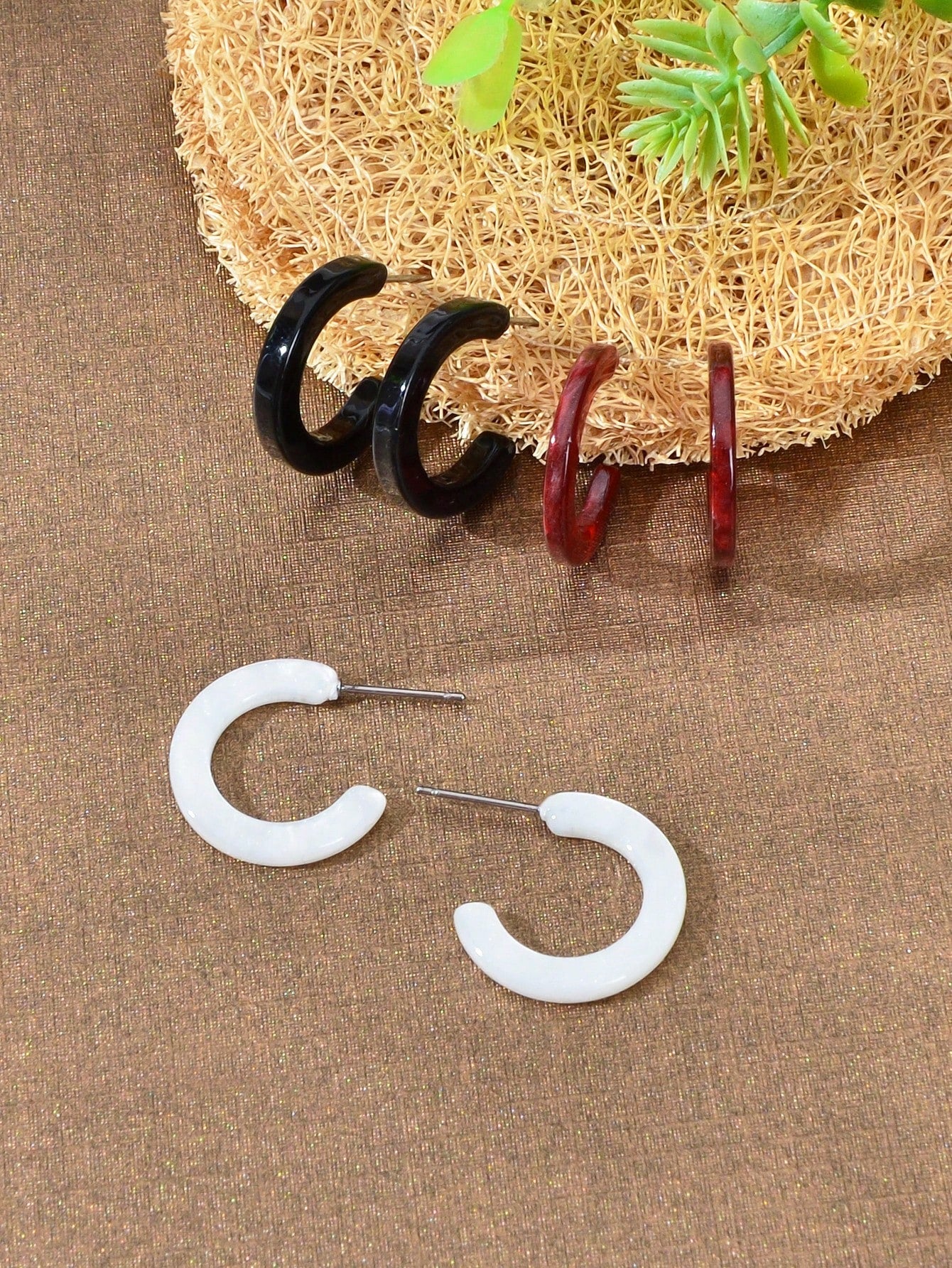 Set of Three Pairs Colourful Stud Earrings Vibrant Holiday Jewelry Collection