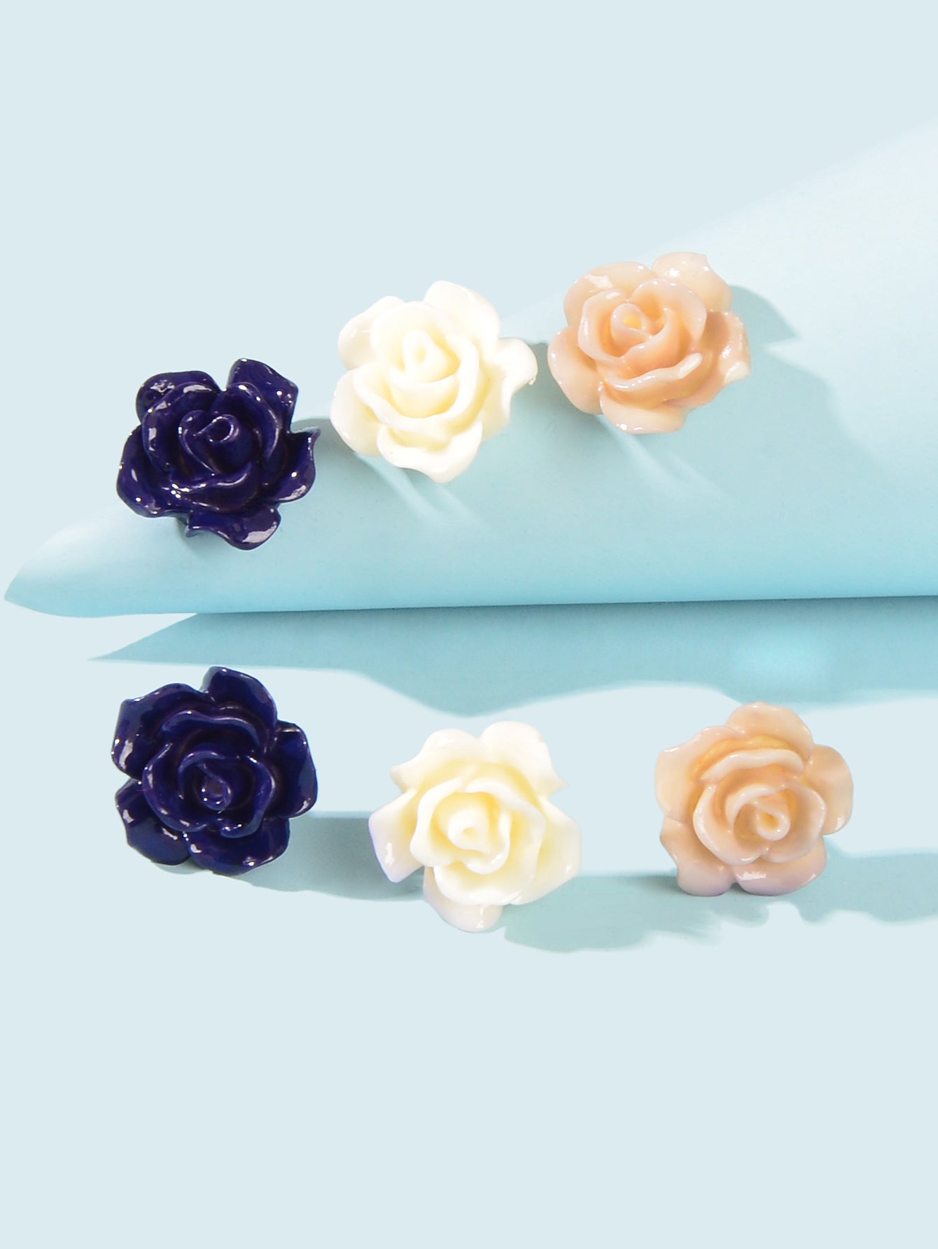3pairs Colorful Resin Rose Flower Earrings Ear Stud Piercing Cartilage Jewellery